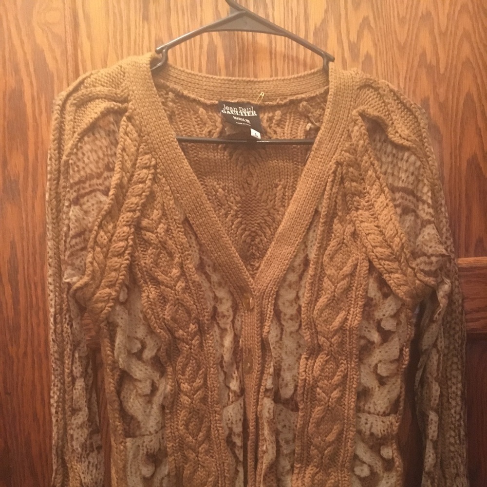 Gaultier sweater with tattoo panels in beige